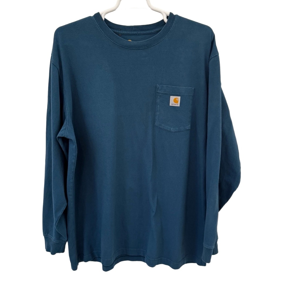 Carhartt Shirt Unisex 2XL Greenish Blue Long‎ Sleeve Crew Neck Pocket Logo